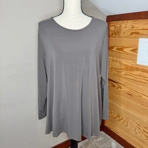 Eileen Fisher Gray Tencel Lyocell Long Sleeve Top Blouse Large L FTE Round Neck